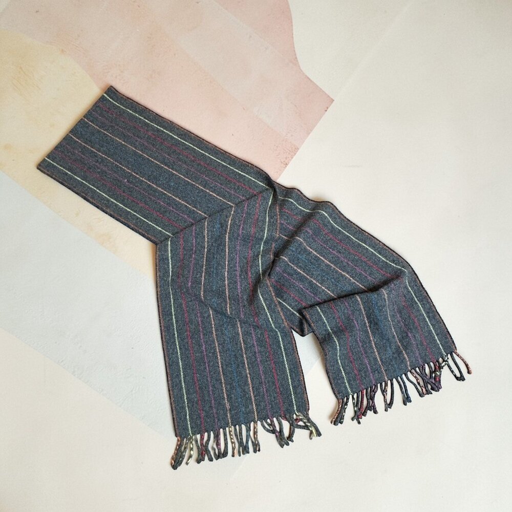 Simply Birch Irish Lambswool Gray Striped Scarf With Fringe